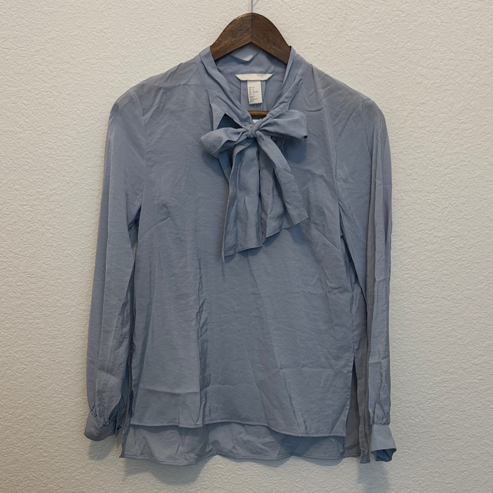 NWT H&M Light Blue Women's Blouse with Bow Tie